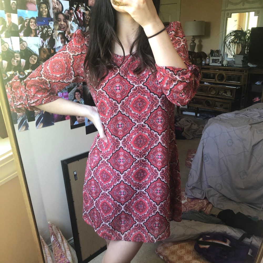 red and black casual midi dress